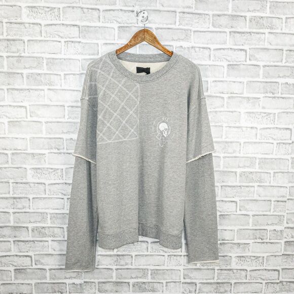 RtA Brand French Terry Crew Sweatshirt Layered sleeves in Heather Gray size L - Picture 1 of 9